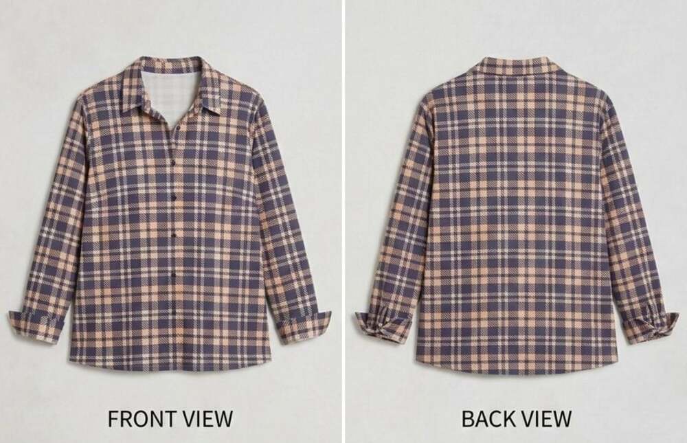 Women XXL Plaid Button Down Shirt Long Sleeve 100% Polyester Brown and Navy